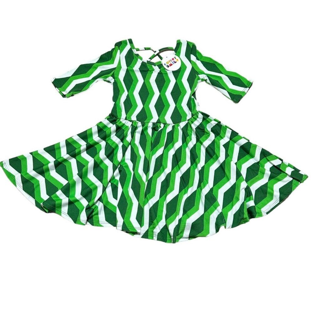 Dot Dot Smile Girl Size 5/6 Ballerina Dress Green White Geo Chevron Twirl NWT